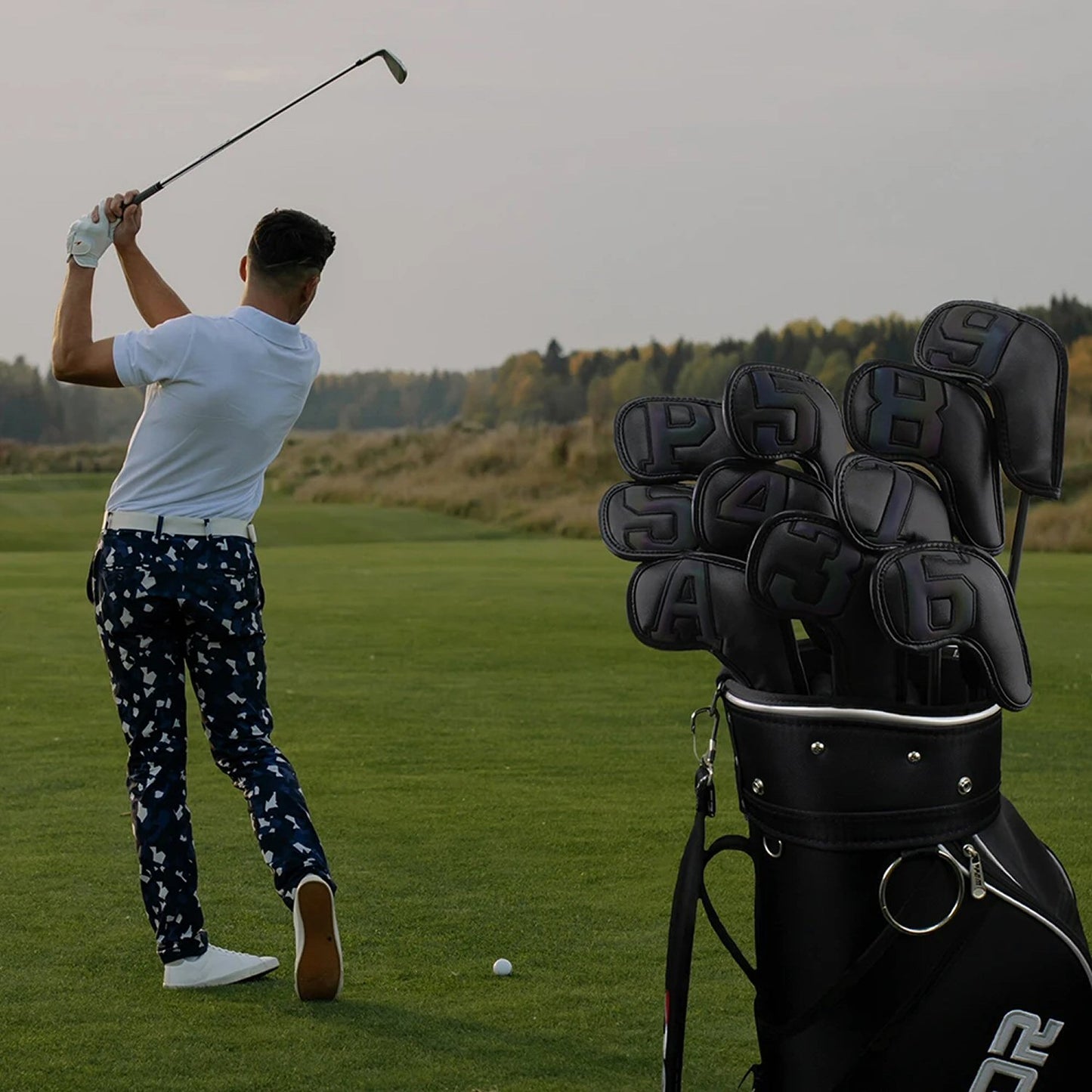 Golf Iron Head Covers With Magnetic Closure Gradient Black 10 Pcs Golf Accessorise FoneFunShop