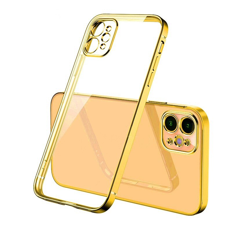 Case For iPhone 12 Pro Clear Silicone With Gold Edge Case Cover FoneFunShop