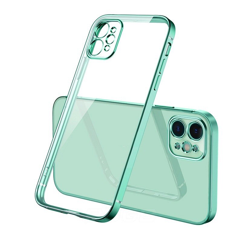 Case For iPhone 12 Pro Clear Silicone With Green Edge Case Cover FoneFunShop