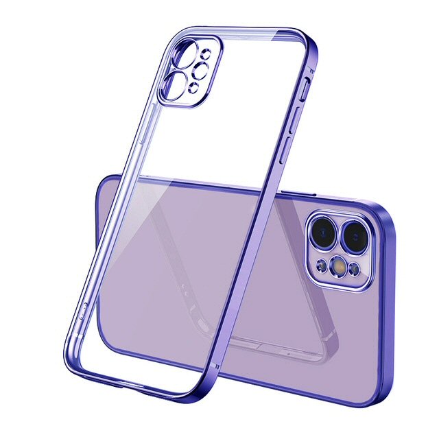 Case For iPhone 12 Pro Clear Silicone With Purple Edge Case Cover FoneFunShop