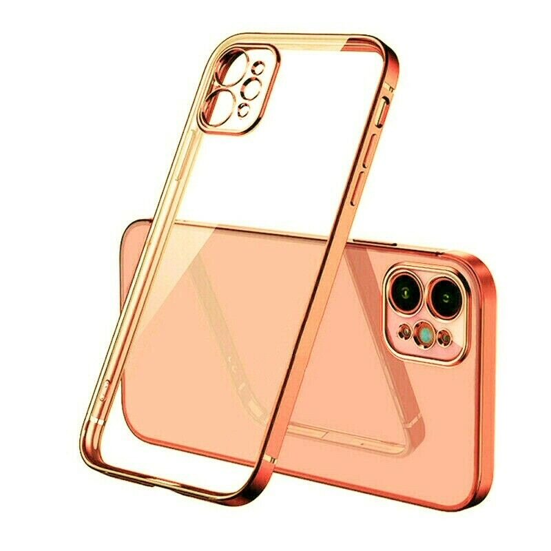 Case For iPhone 12 Pro Max Clear Silicone With Rose Gold Edge Case Cover FoneFunShop