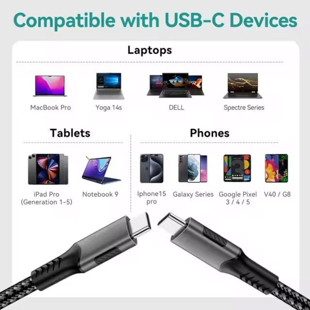 USB-C to USB-C 240W USB4 40Gbps Cable 1.5m Black Cable FoneFunShop