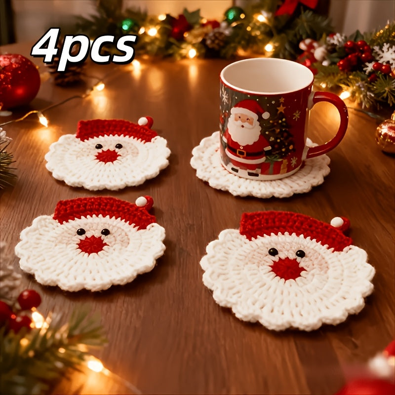 Handmade Crochet Christmas Coasters Holiday Table Decoration Drink Mats - 4PCS