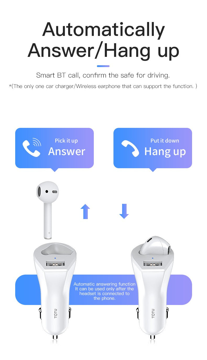 Car Charger With Bluetooth Earpiece TOTU FoneFunShop
