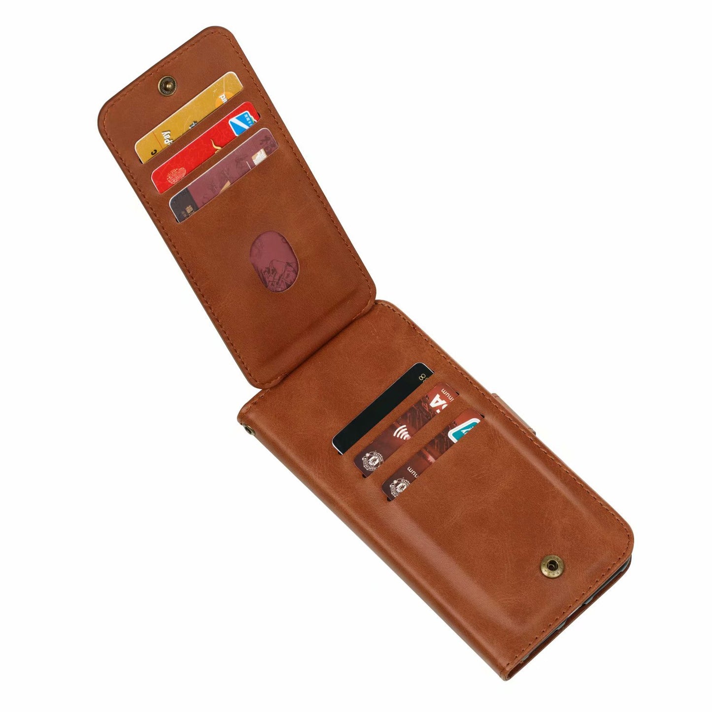 Flip Case For iPhone 13 Pro Max Wallet with Zip and Card Holder Brown Case Cover FoneFunShop