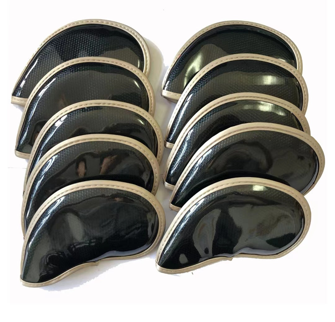 Leather Golf Club Headcovers Irons Set 10 Pcs Club Iron Head Covers in Black Golf Accessorise FoneFunShop
