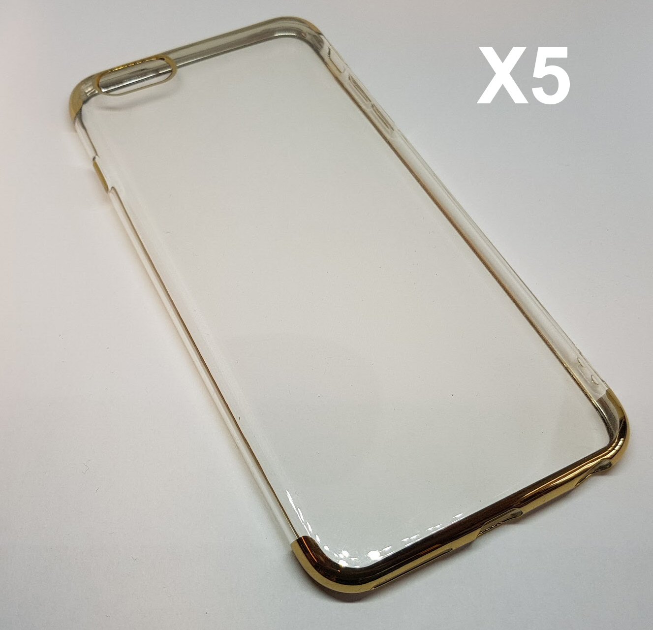Case For iPhone 6s Plus Clear With Gold Trim and Gold Buttons Pack of 5 x Case Cover FoneFunShop