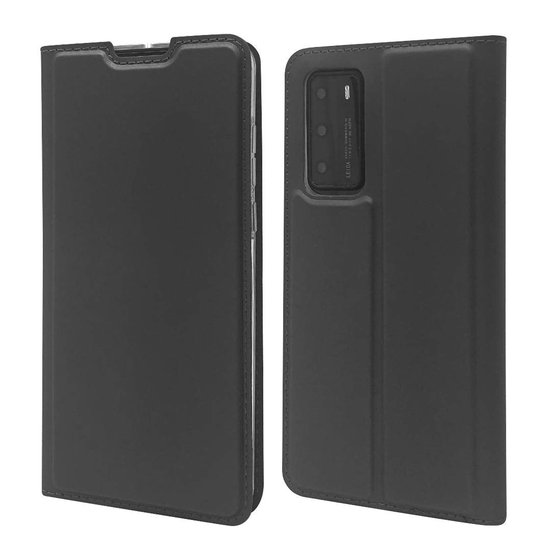 Case For Huawei P40 Lite Anthracite Black Slimline Low Profile PU Leather Flip Case Cover FoneFunShop