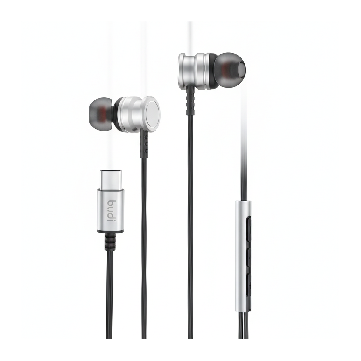 Budi EP78TB USB-C Metal Earphones True Sound with Mic 1.2M - angled right view