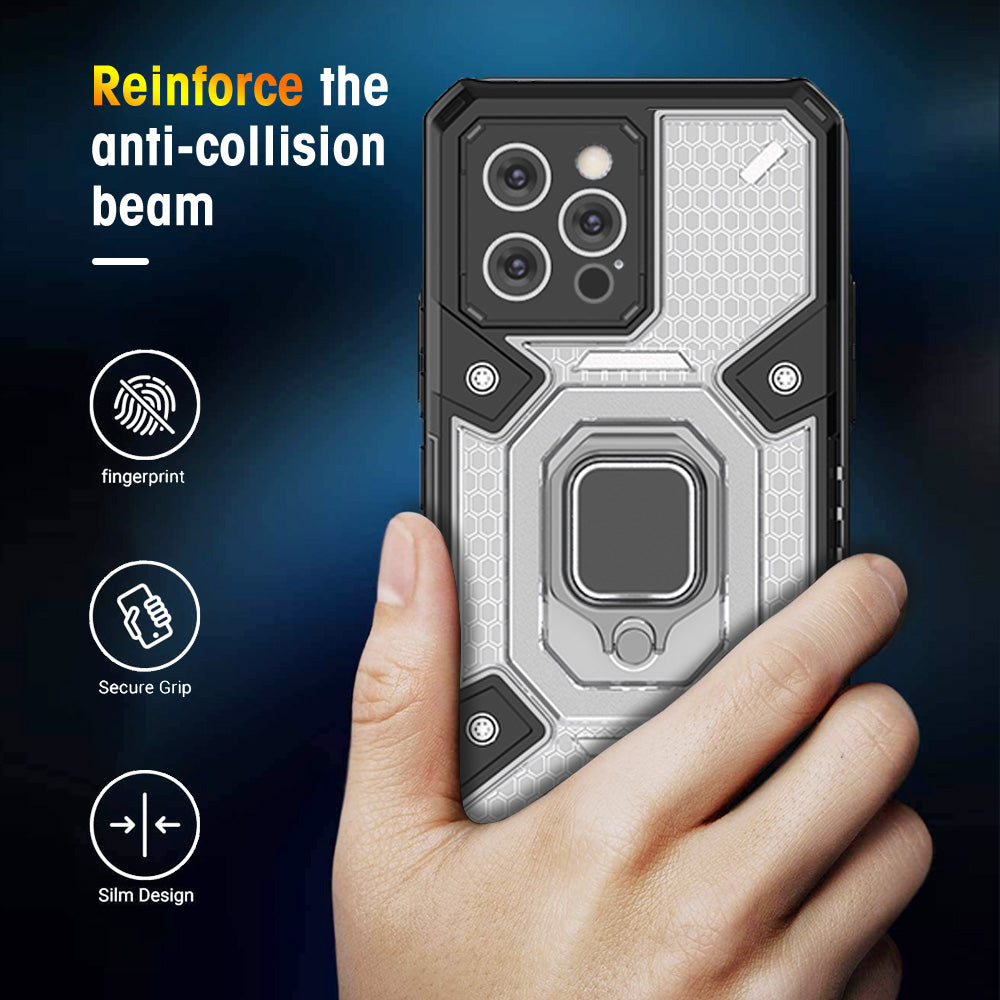 Case For iPhone 13 Pro Shockproof Case with Magnetic Ring Holder Grey Case Cover FoneFunShop