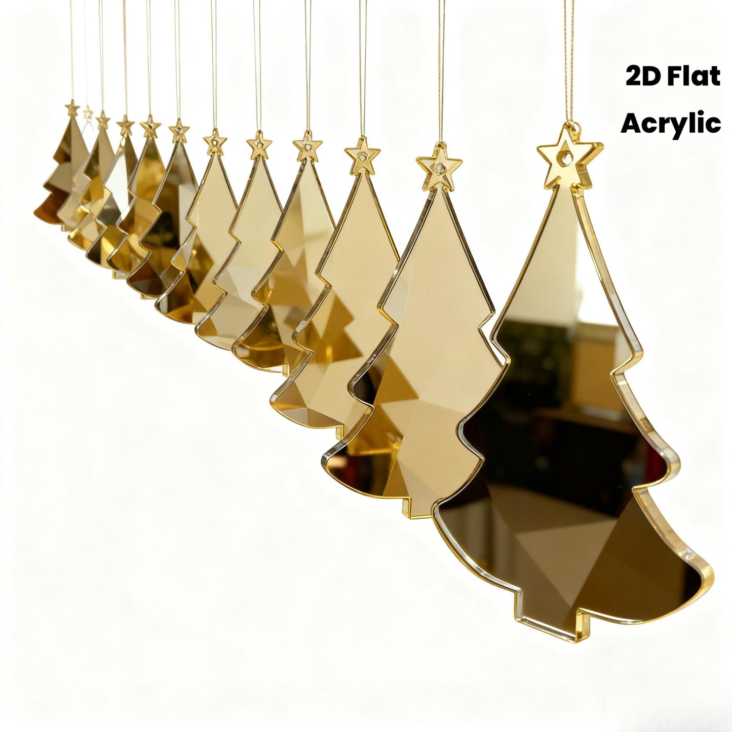 Golden Mirror Acrylic Christmas Tree Ornaments DIY Hanging Decorations - 20PCS