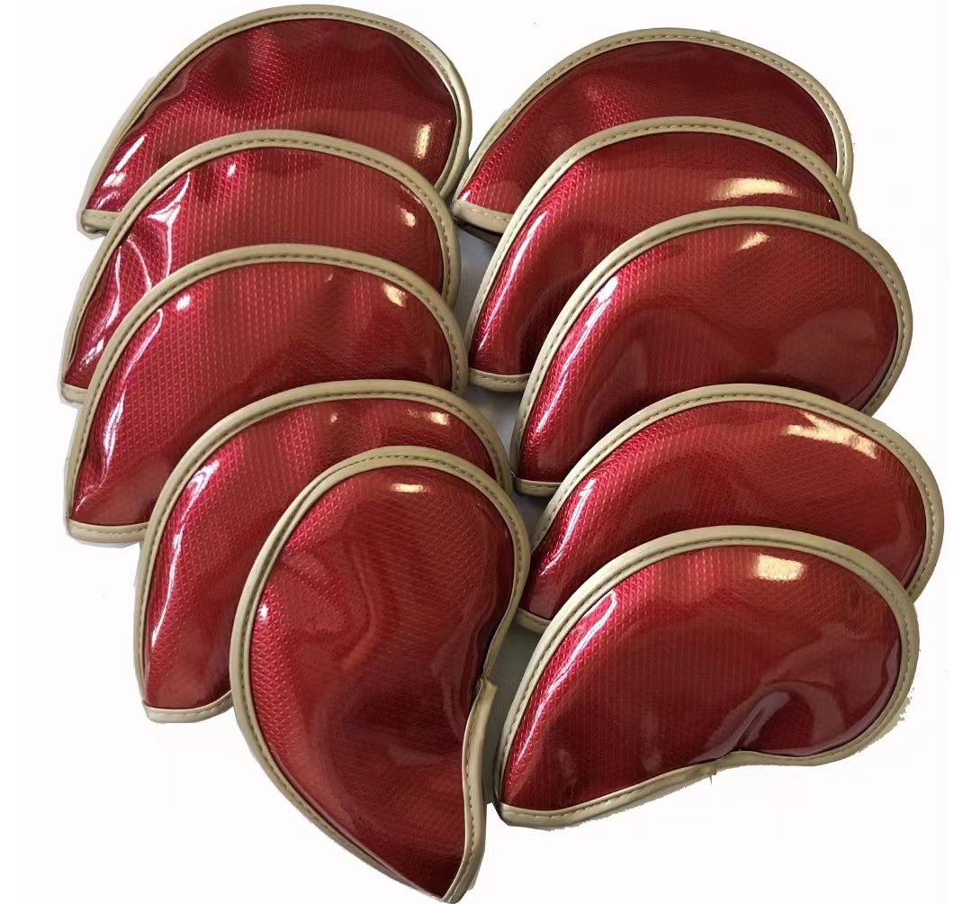 Leather Golf Club Headcovers Irons Set 10 Pcs Club Iron Head Covers in Red Golf Accessorise FoneFunShop