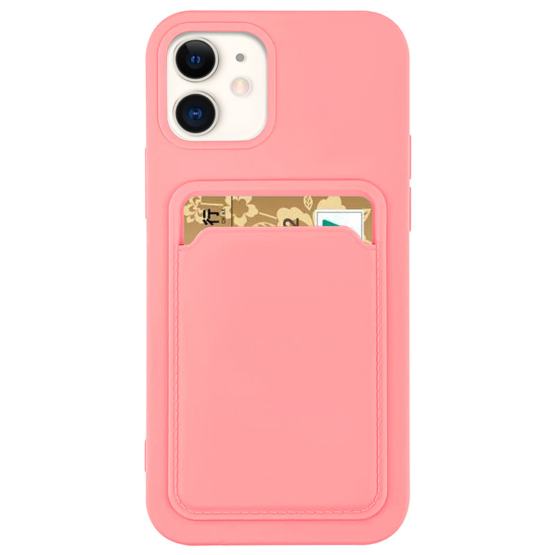 Case For iPhone 12 Mini With Silicone Card Holder Pink Case Cover FoneFunShop