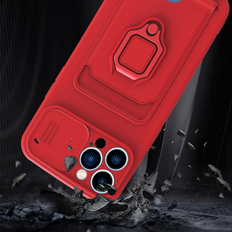 Case For iPhone 13 Blue Multi Function with Magnetic Ring Holder Camera Shutter Case Cover FoneFunShop