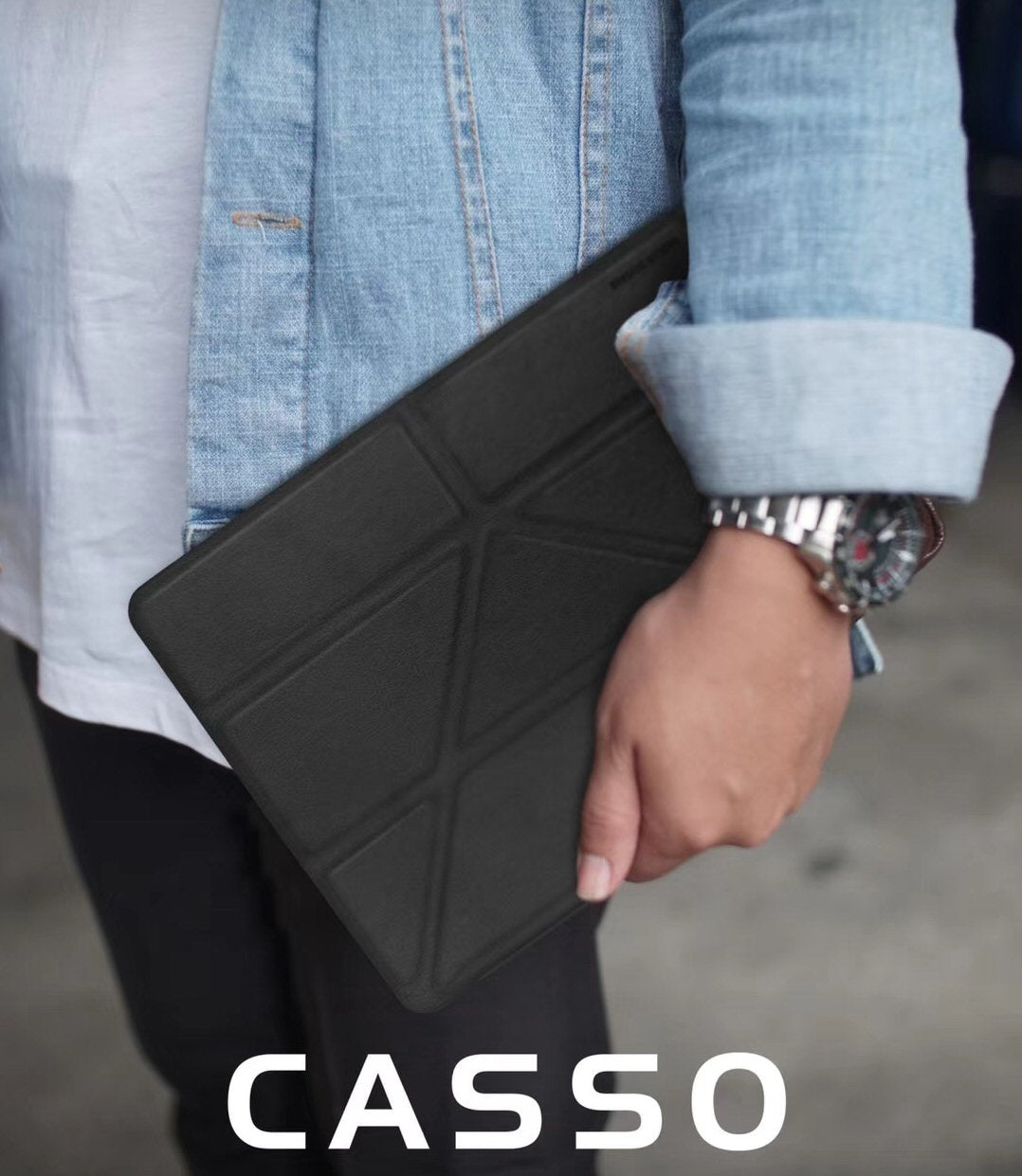 Stand Case For iPad Pro 12.9 Inch Caasso Black Multi Angle Auto Sleep Wake Case Cover FoneFunShop