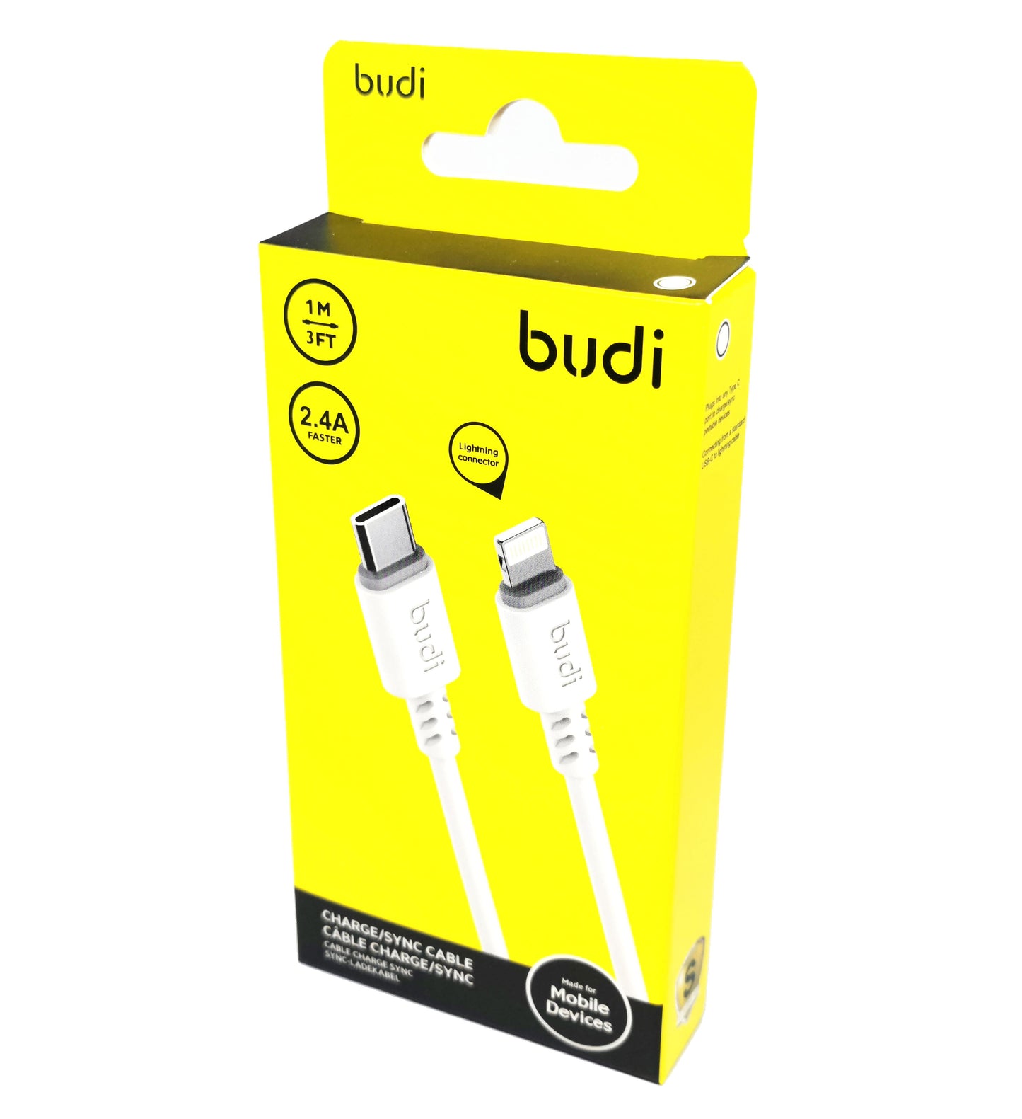 Budi USB-C To 8Pin Cable For iPhone 1M White Cable FoneFunShop