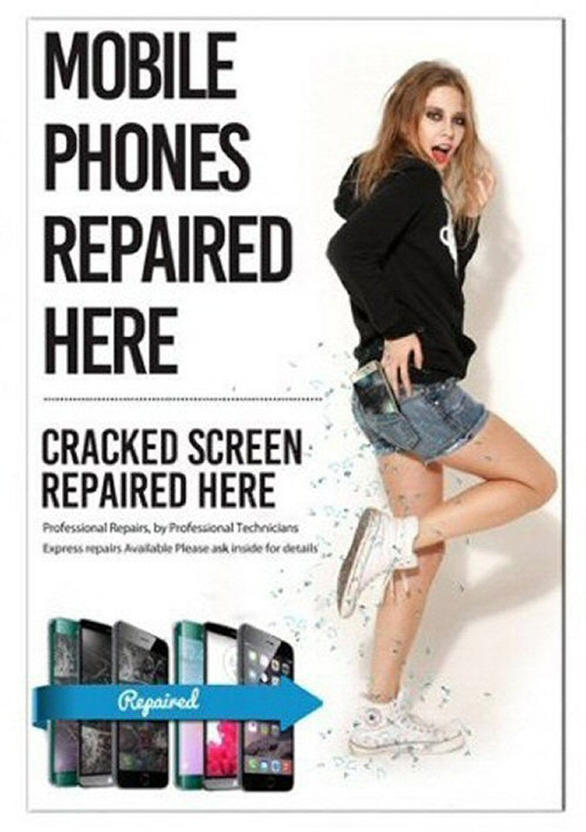 Phone Repair Poster A1 Mobile Phone Repaired Here Cracked Screen Repair Screen FoneFunShop