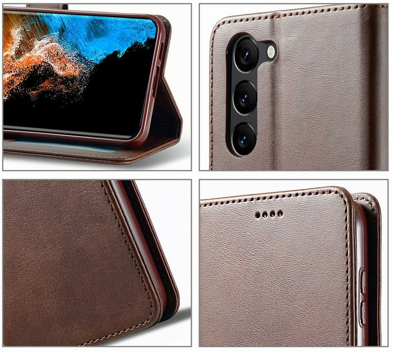 Case For Samsung S23 Luxury PU Leather Flip Wallet Black Case Cover FoneFunShop