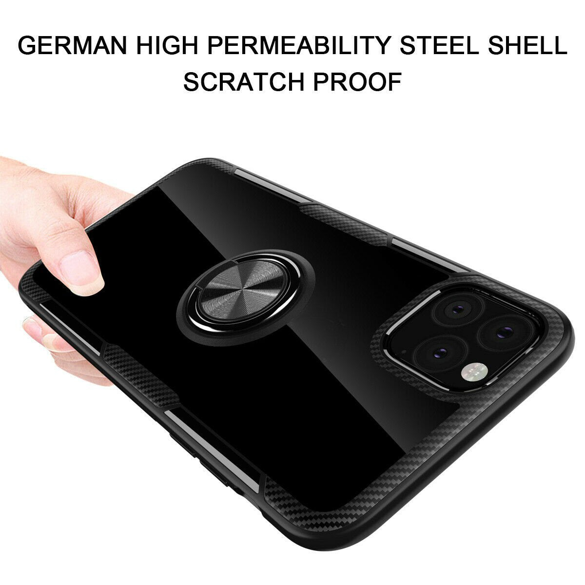 Case For iPhone 11 Pro Max Black Clear With Magnetic Ring Holder Stand Case Cover FoneFunShop
