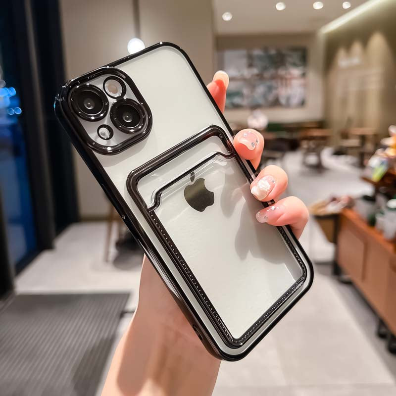 Case For iPhone 14 Plus 15 Plus Clear View Card Holder With Styled Edge Black Case Cover FoneFunShop