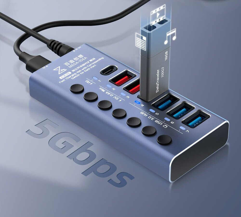 Mega Idea K367H 7 Port Fast Charging Hub For Smartphone PD USB3.0 2 4A FoneFunShop