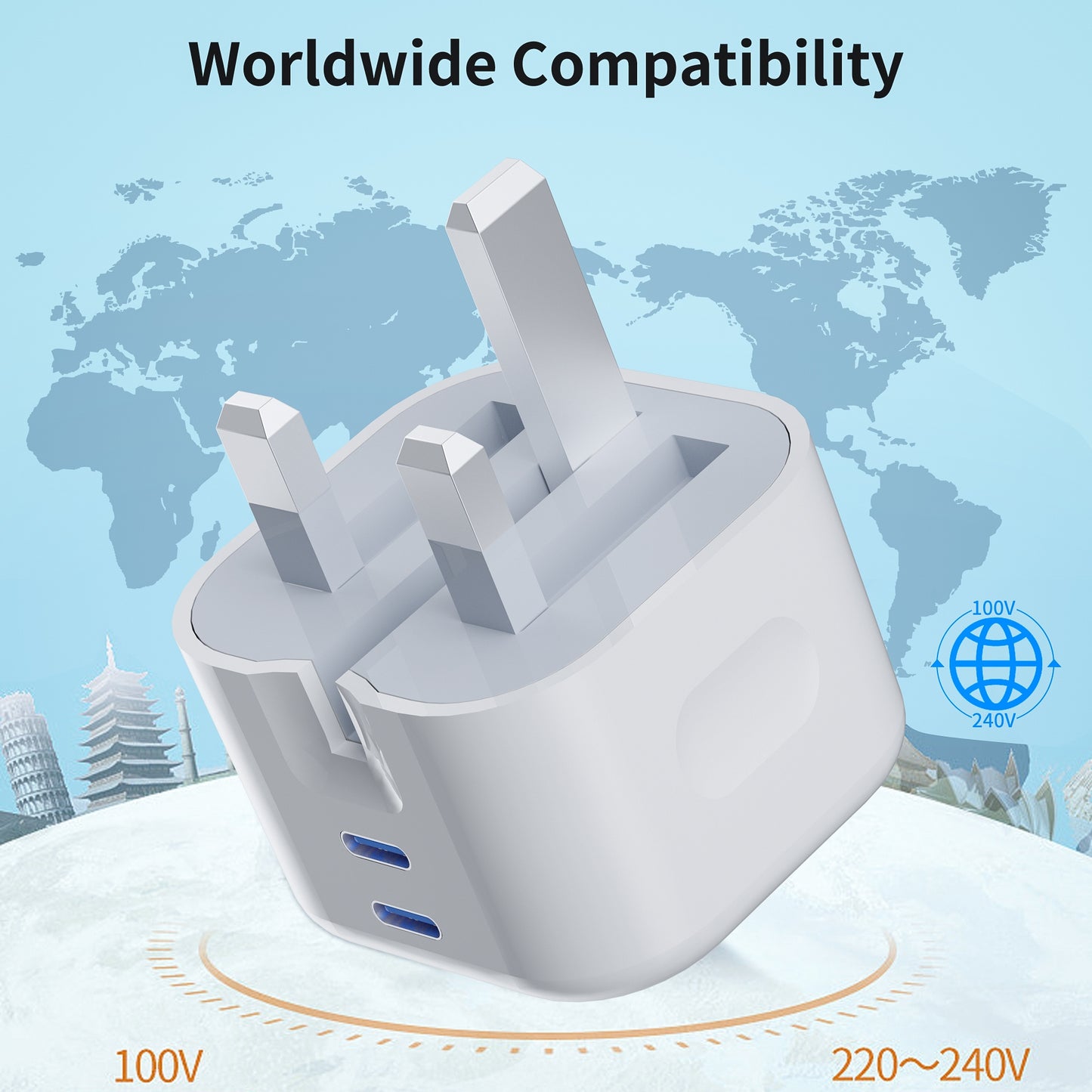 Dual USB-C PD 45W Folding Fast Charger For Tablets iPad Charger FoneFunShop