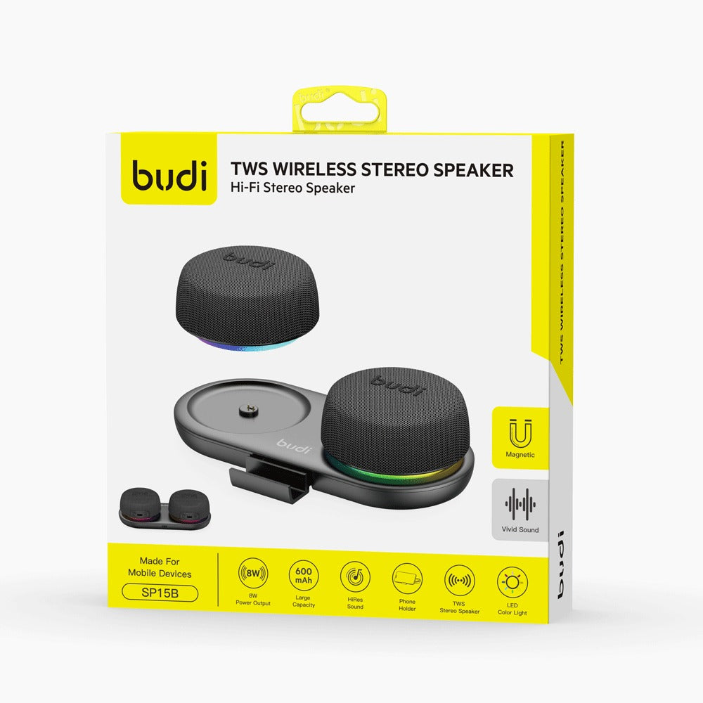 Budi Wireless Magnetic Stereo Speaker LED 8w 600mAH Budi FoneFunShop