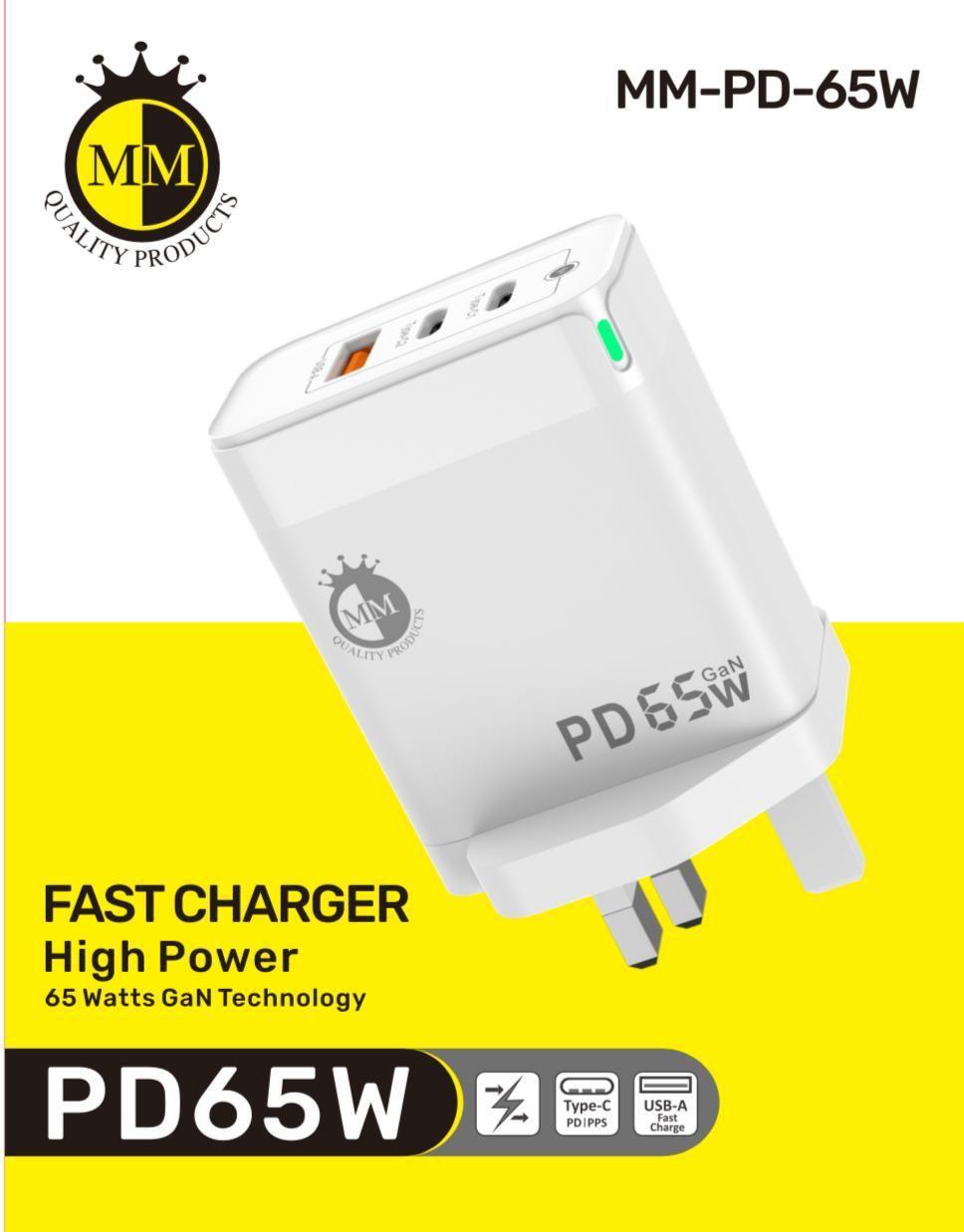 Dual USB-C PD USB-A QC3.0 65W MM Fast Charger with GaN Technology Plug For iPad MacBook Tablet Charger FoneFunShop