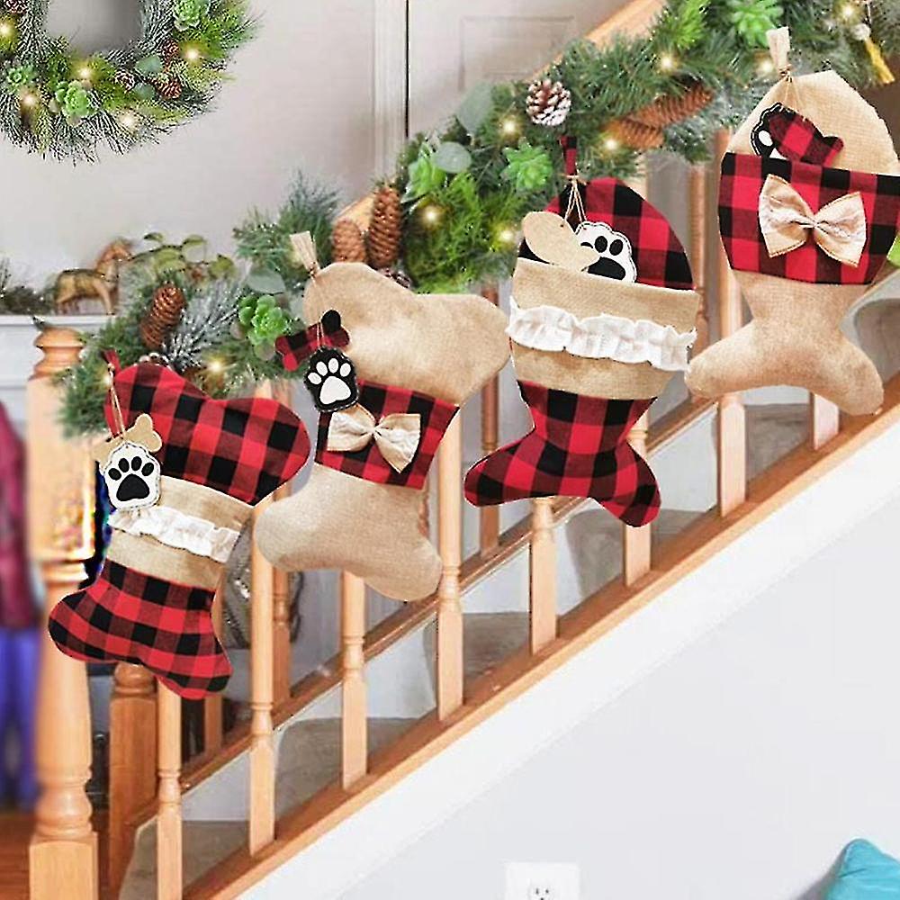 Festive Christmas Tartan Bone-Shaped Dog Treat Bag Christmas FoneFunShop