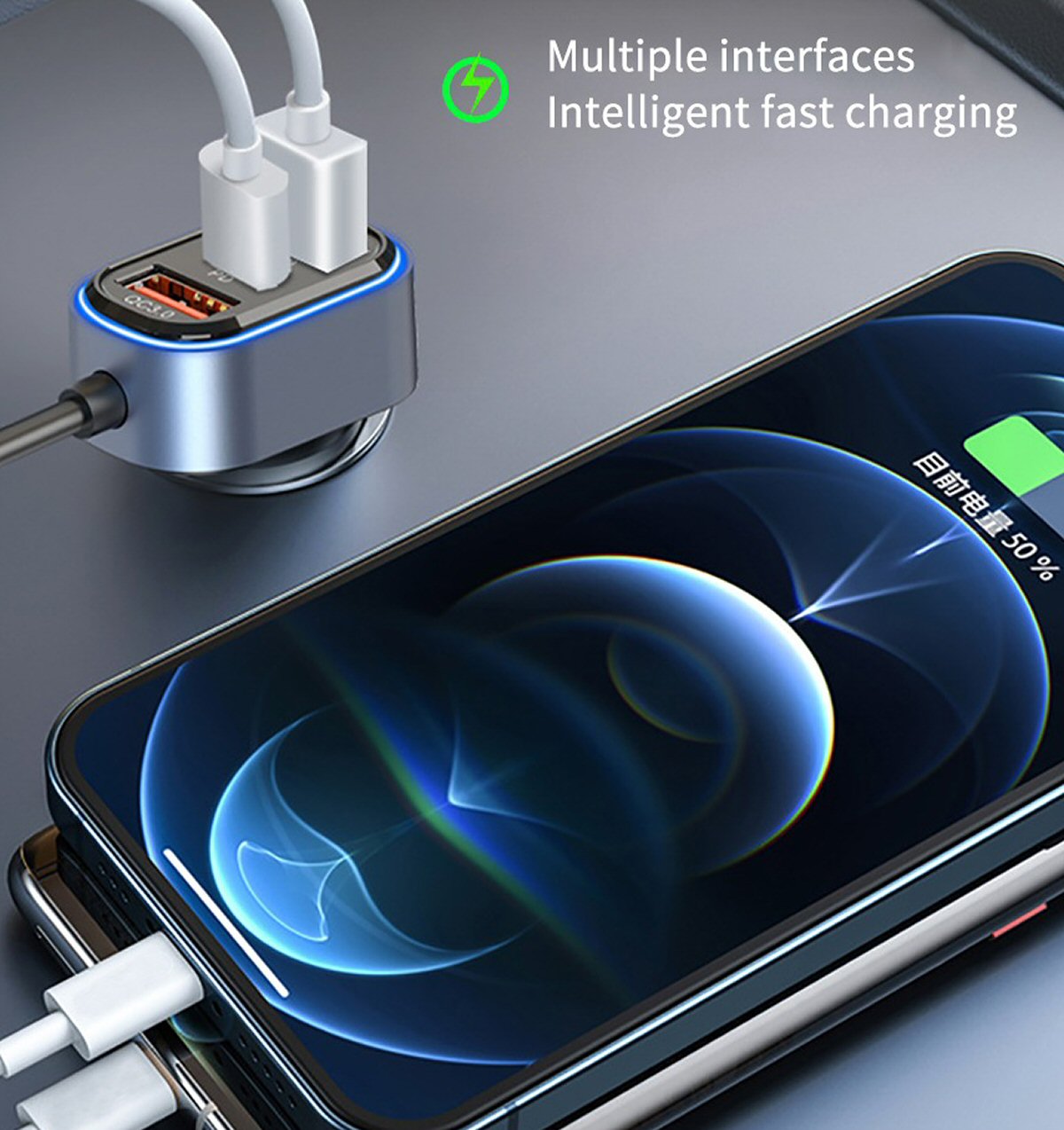 6 Port Car Charger with PD Type C QC 3.0 and 2.4 Amp Ports USB 65.5W Charger FoneFunShop