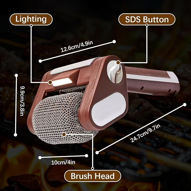 Electric BBQ Grill Brush, Cordless Rotary Cleaner with Detachable Brush 350RPM Motor