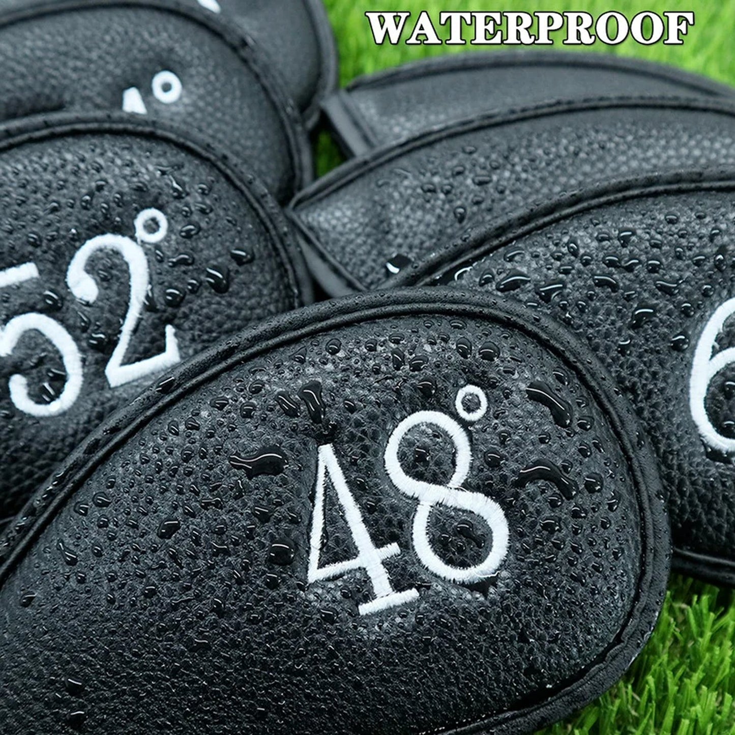 PU Leather Wedge Iron Head Covers Black 8 Pcs Golf Accessorise FoneFunShop