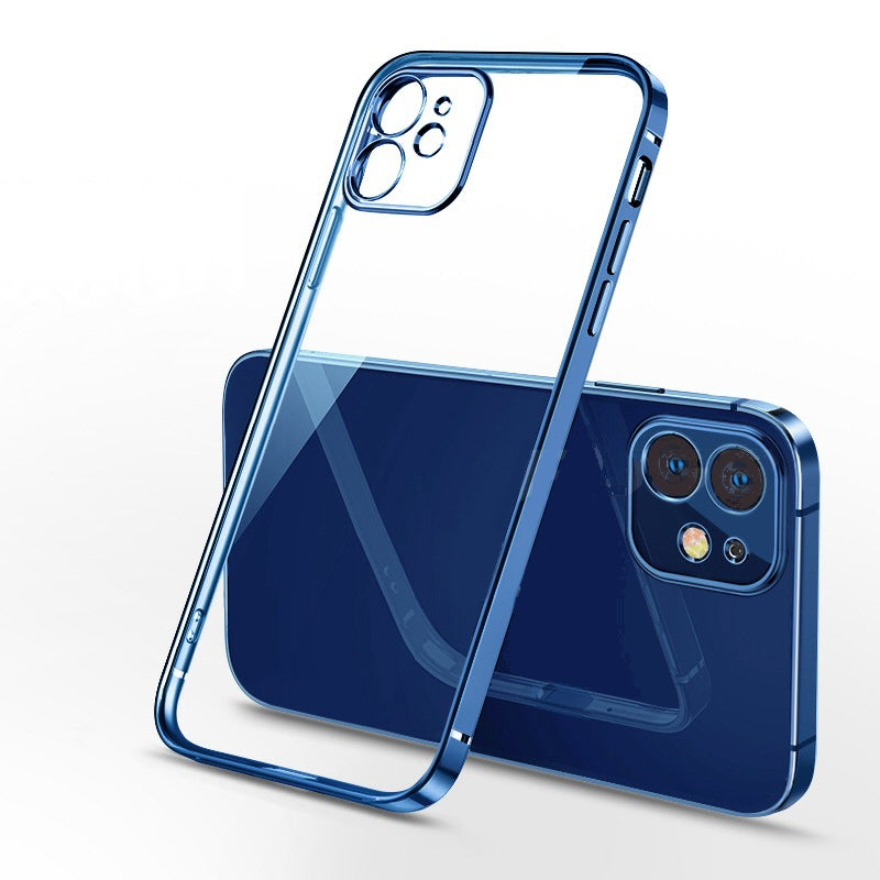 Case For iPhone 12 Mini Clear Silicone With Blue Edge Case Cover FoneFunShop