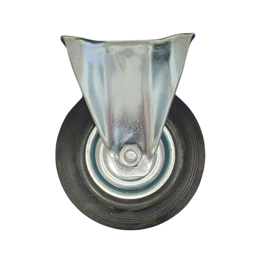 5 inch Wheel Fixed Trolley Caster Rubber 125mm On Plate Black Wheel FoneFunShop