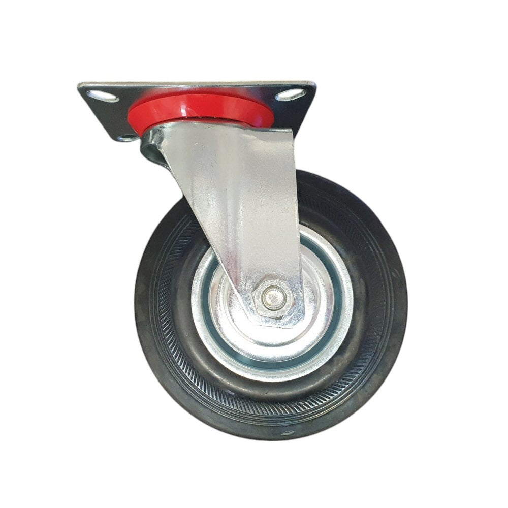 5 inch Wheel 2x Swivel and 2x Fixed Trolley Caster Rubber 125mm On Plate Black (Pack of 4) Wheel FoneFunShop