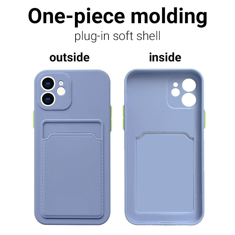 Case For iPhone 11 Pro With Silicone Card Holder Navy Case Cover FoneFunShop