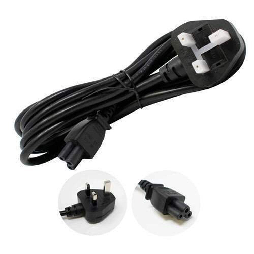 Clover Leaf Cable To UK 3 Pin Mains Power Lead Black 1.2M C5 Cable FoneFunShop