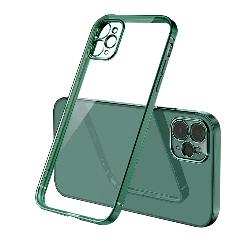 Case For iPhone 12 Clear Silicone With Dark Green Edge Case Cover FoneFunShop