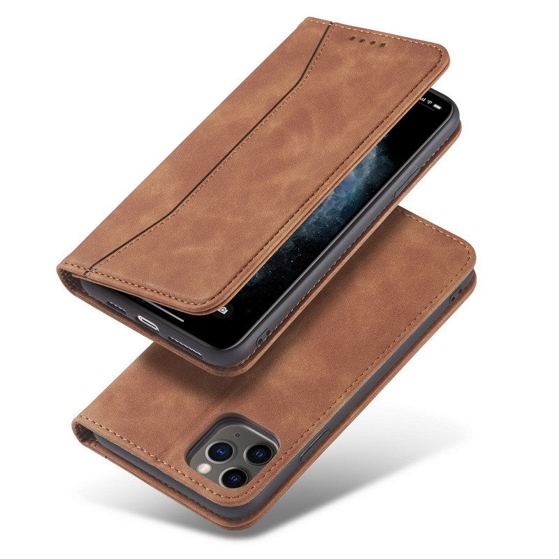 Flip Case For iPhone 15 Leather Multi Card Holder Phone Case Stand in Tan Case Cover FoneFunShop