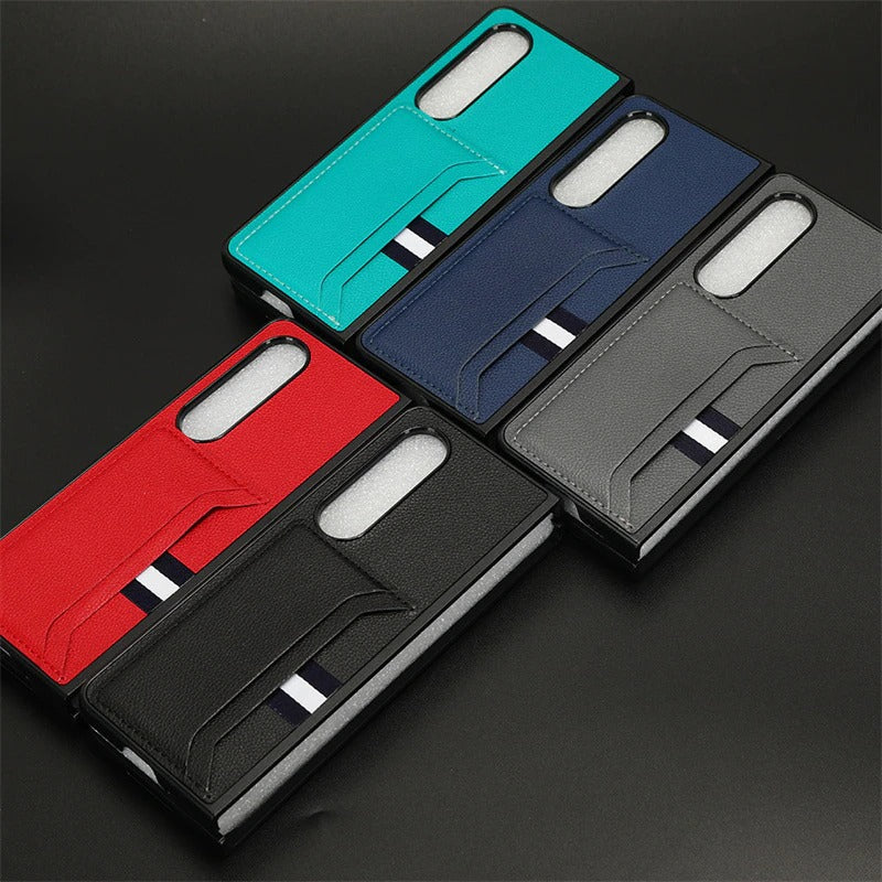 Case For Samsung Z Fold 4 Green Litchi PU Leather Retro Card Holder Case Cover FoneFunShop