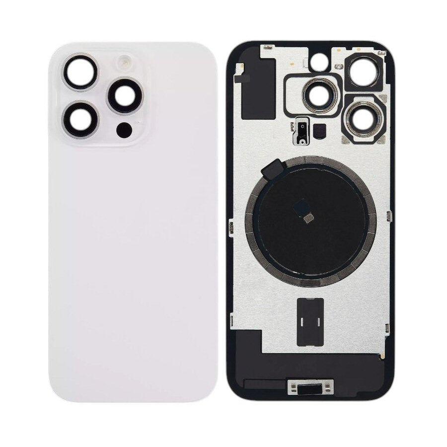 Glass Back For iPhone 16 Pro White Titanium Plain with Camera Lens No Logo Back Glass FoneFunShop