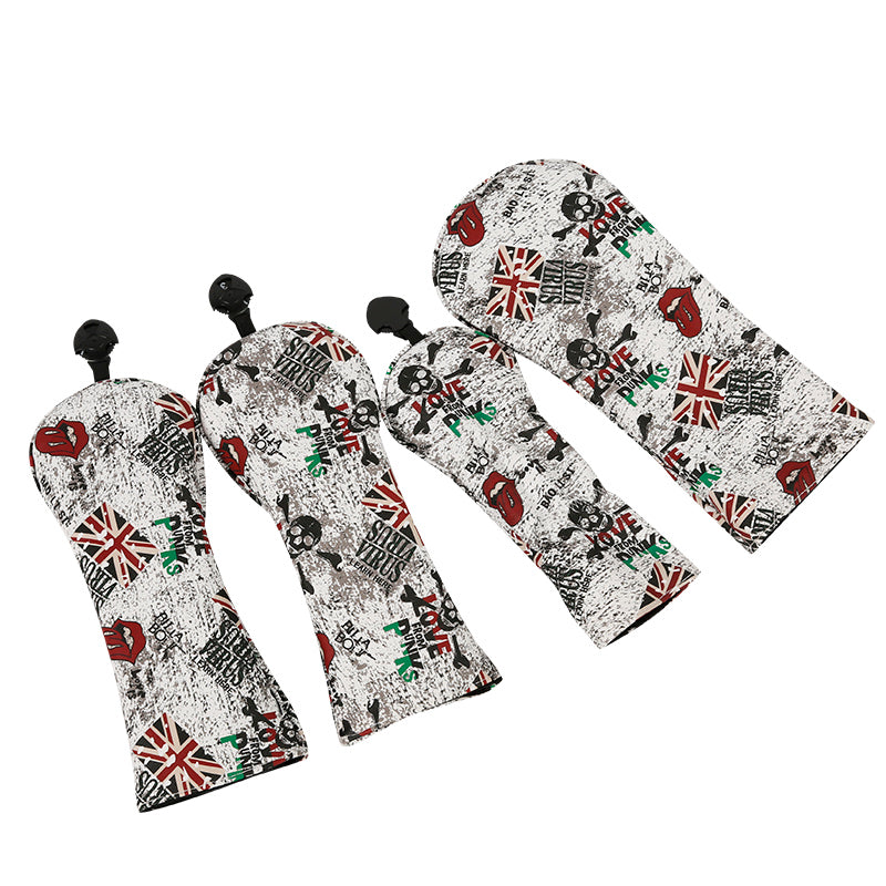 Golf Driver Head Cover 4 Piece Set | Fits #1 Driver, #3 Wood, #5 Wood, #U Utility Club | Protective Headcovers British Flag Skull Punk Golf Accessorise FoneFunShop