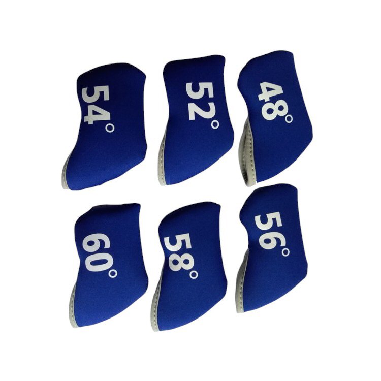 Golf Club Wedge Head Covers 6 Piece Set 48, 52, 54, 56, 58, 60 Degrees Headcover Protectors Blue with White Numbers. Golf Accessorise FoneFunShop