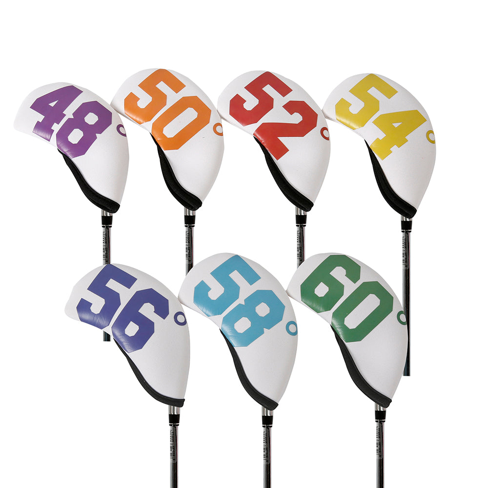 Golf Club Iron Head Covers 7 Piece Set Degrees Headcover Protector White with MultiColoured Golf Accessorise FoneFunShop