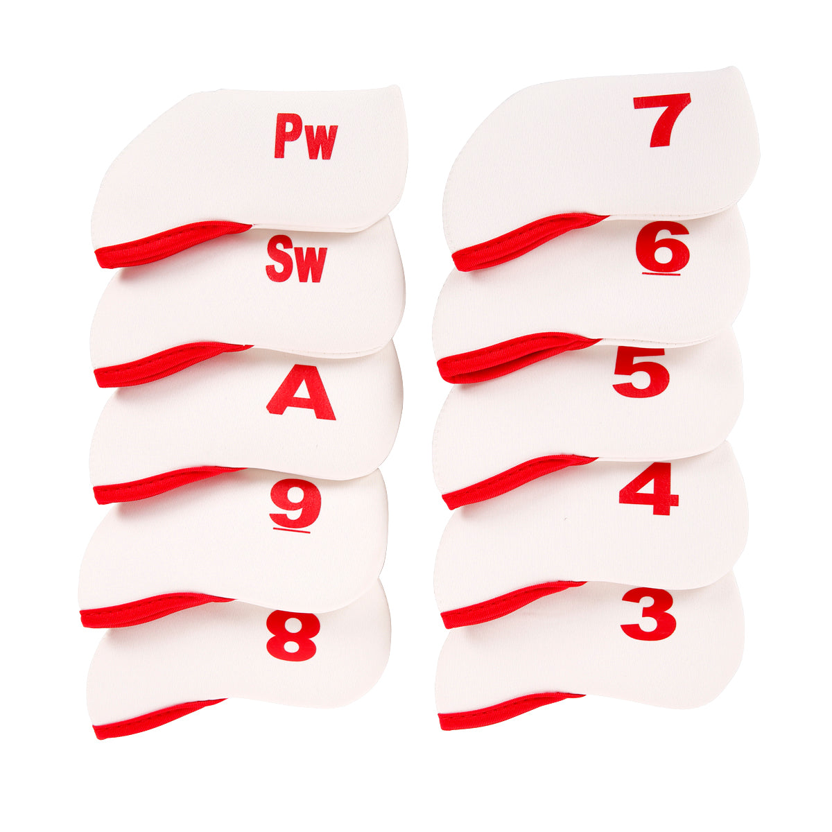 Golf Club Iron Head Covers 10 Piece Set Headcover Protector White with Red Golf Accessorise FoneFunShop