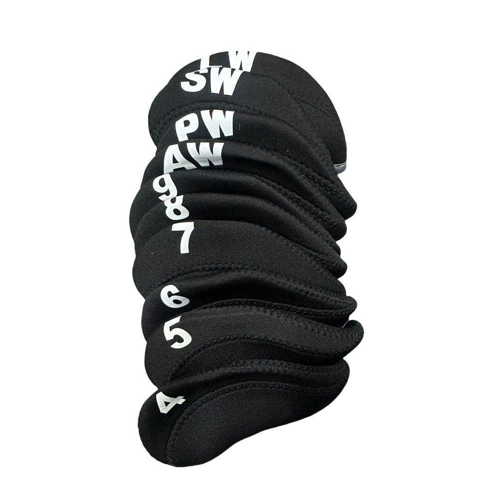 Golf Club Iron Head Covers 10 Piece Set Headcover Protector Black with Grey Golf Accessorise FoneFunShop