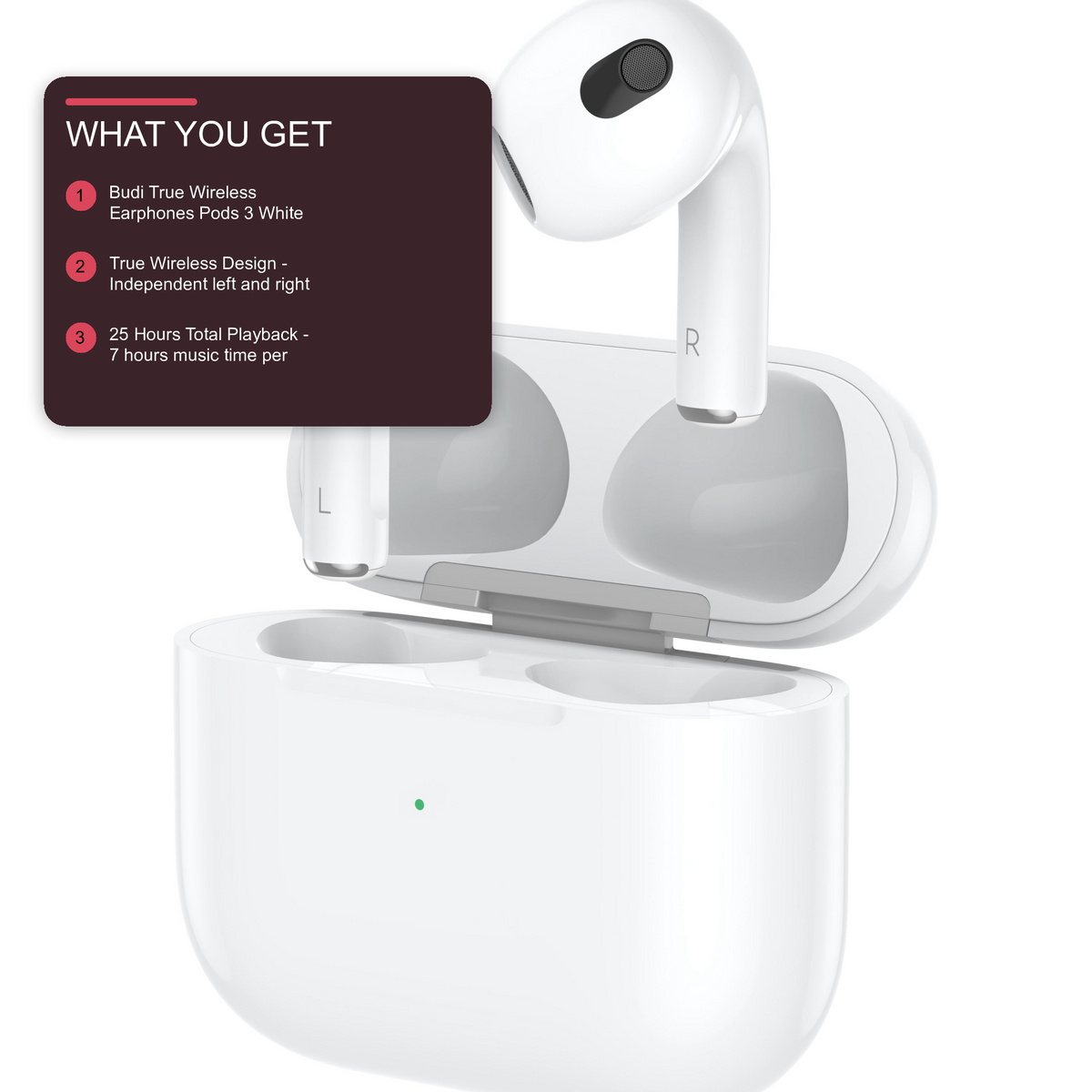Budi True Wireless Earphones Pods 3 White Earphones FoneFunShop