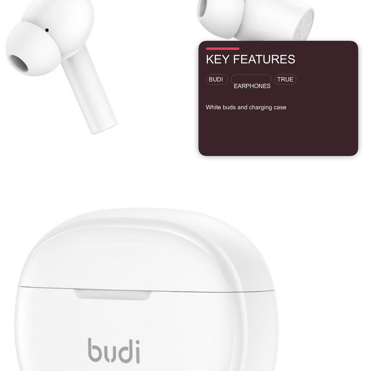 Budi TWS True Wireless Earphone Pods3 Style White Earphones Budi
