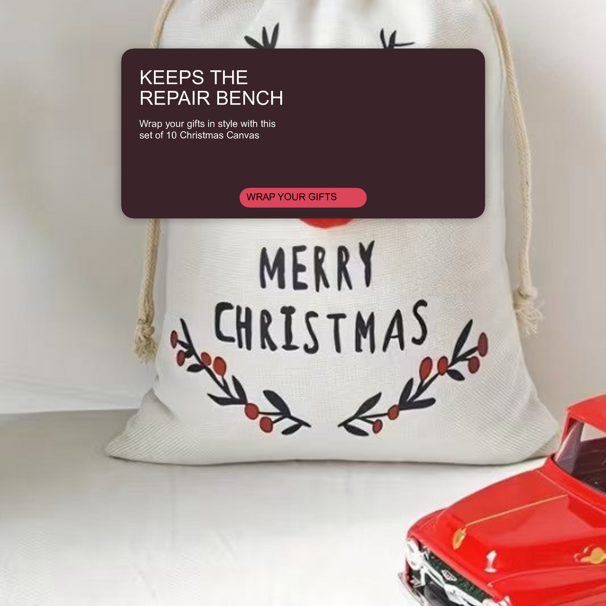 Christmas Reindeer Drawstring Gift Bags 3D Treat Canvas Party Pouches - Pack of 5 Christmas FoneFunShop