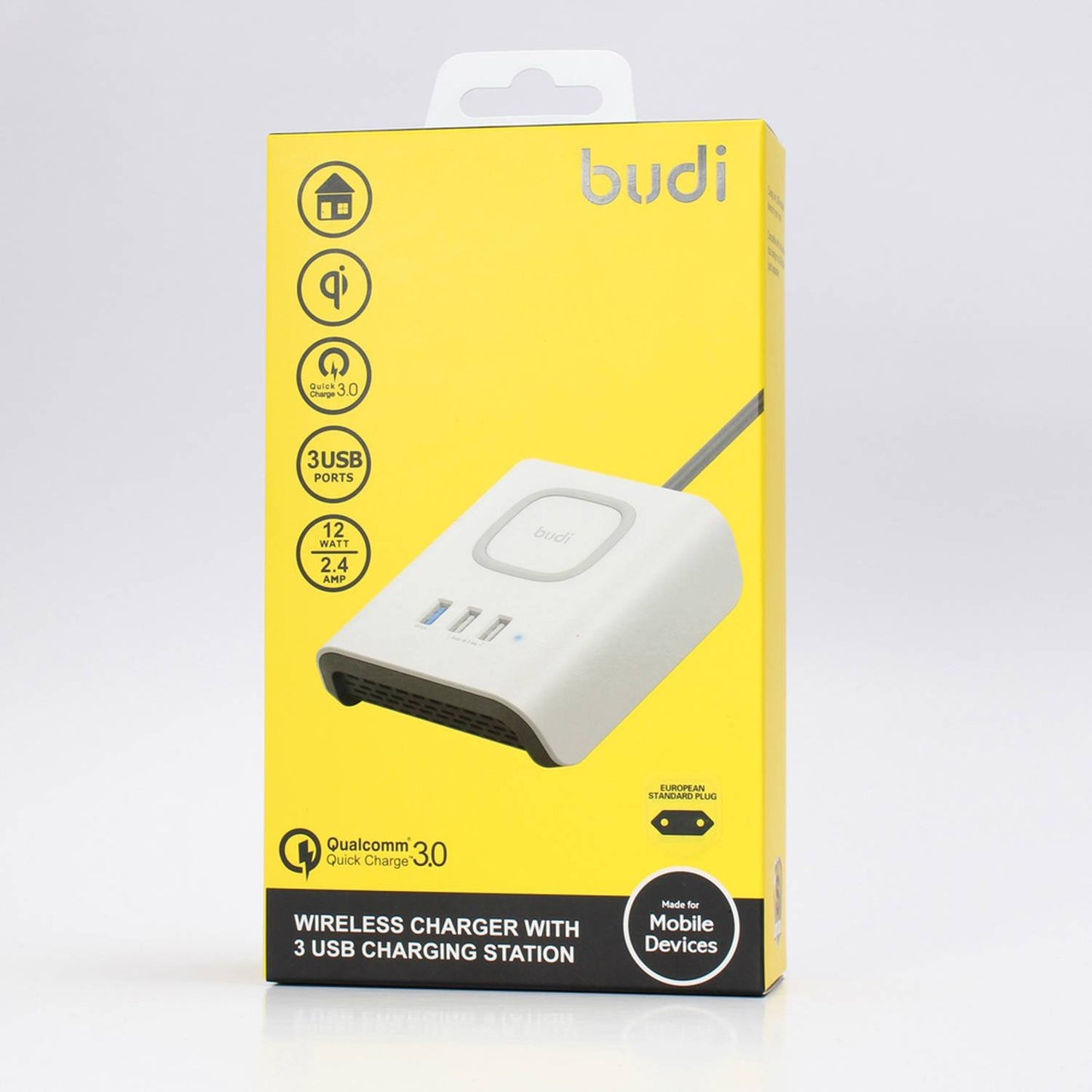 Wireless Charger Station with 3 Usb Ports QC3.0 2.4amp White Budi Budi FoneFunShop